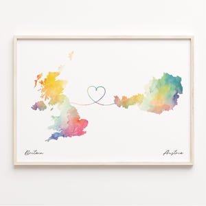 Großbritannien Österreich Druck, Aquarell Karte Poster, Österreich Geschenk, Großbritanien Wandkunst, Zuhause im Ausland Geschenk, C23-209