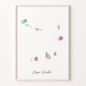 Cape Verde Watercolor Map Print, Vibrant Cape Verdean Art Poster, CV Colorful Country Wall Art, Vibrant map, C26-33