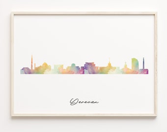 Yerevan Skyline Watercolor Print: Armenia Cityscape Wall Art