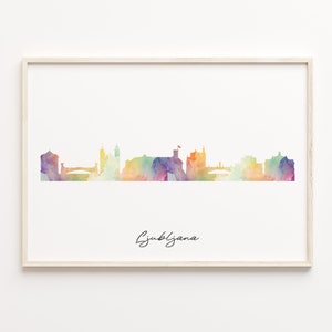 Ljubljana Skyline Print, Aquarell Stadtbild, Slowenien, Wand Kunst Poster, Aquarell Karte, Stadtansicht, Leinwand Kunst, C29-334