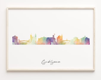 Ljubljana Skyline Watercolor Print: Slovenia Cityscape Art