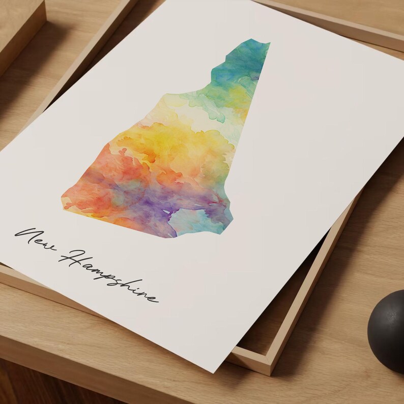 New Hampshire Watercolor Map Art Print: Colorful NH Wall Decor - Etsy