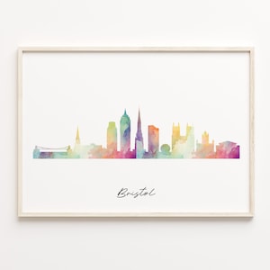 Bristol Skyline Print, Watercolor Cityscape, United Kingdom Wall Art Poster, City Skyline, City Scape Print, C29-168