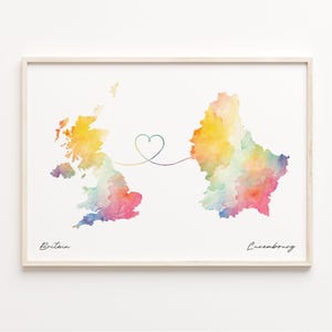 Grossbritannien Luxemburg Print, Aquarell Karte Poster, Luxemburger Geschenk, Grossbritannien Wandkunst, Bewegliche Überseekarte, C23-306