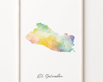 El Salvador Watercolor Map Art Print: Vibrant Country Wall Decor