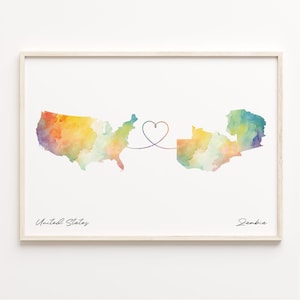 US to Zambia Print, Watercolor Map Poster, Zambian Gift, US Wall Art, Long Distance Map, C23-198