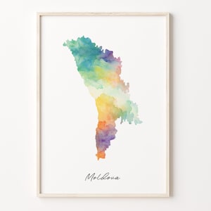 Moldova Watercolor Map Print, Vibrant Moldovan Art Poster, MD Colorful Country Wall Art, Map Artwork, C26-122