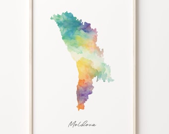Moldova Watercolor Map Art Print: Colorful Moldovan Wall Decor