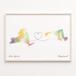 New York to Maryland Druck, Aquarell Karte Poster, Marylander Geschenk, Reise Wandkunst, Willkommen zu Hause Karte, C23-1371