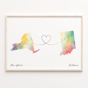 New York Indiana Druck, Aquarell Karte Poster, Hoosier Geschenk, Reise Wandkunst, Kulturelle Wurzeln, C23-1366