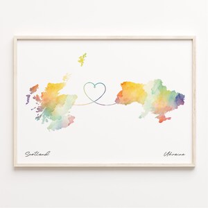 Scotland to Ukraine Print, Watercolor Map Poster, Ukrainian Gift, Travel Wall Art, Farewell Journey, C23-1739