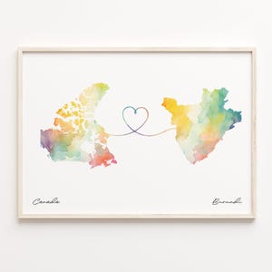 Canada to Burundi Watercolor Map Print: Country Connection Art