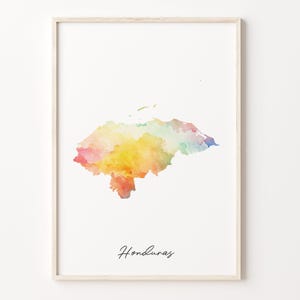 Honduras Aquarell Karte Druck, Lebendiges Honduras Kunst Poster, Bunte Land Wandkunst, Abenteuer Dekor, C26-78