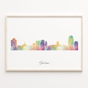 Salem Skyline Watercolor Print: Colorful Cityscape Poster