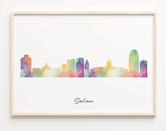 Salem Skyline Watercolor Print: Colorful Cityscape Poster