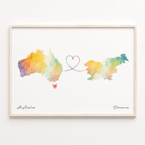 Australia to Slovenia Print, Watercolor Map Poster, Slovak Gift, Travel Wall Art, Live Abroad Map, C23-960