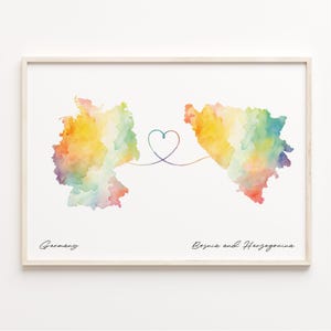 Deutschland Bosnien und Herzegowina Druck, Aquarell Karte Poster, Bosnisches Geschenk, Reisewandkunst, Faraway Liebe, C23-421