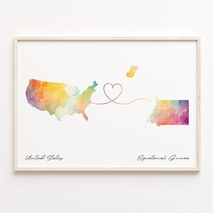US to Äquatorial-Guinea Poster, Wasserfarben Karte Poster, Äquatorial-Guinea Geschenk, US Wandkunst, Expat, C23-55