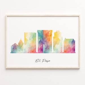 El Paso Skyline Watercolor Print: United States Cityscape Art