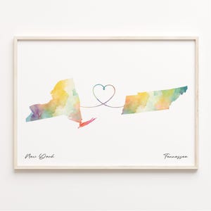 New York to Tennessee Druck, Aquarell Karte Poster, Tennessee Geschenk, Reise Wandkunst, Umzug Geschenk, C23-1394