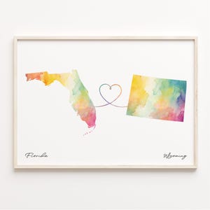 Florida to Wyoming Print, Watercolor Map Poster, Wyomingite Gift, Travel Wall Art, Study Abroad Map, C23-1350