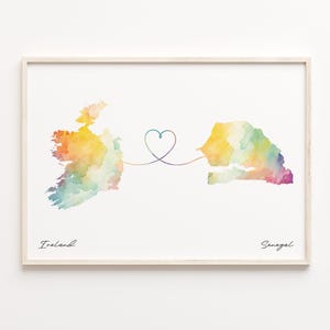 Ireland to Senegal Print, Watercolor Map Poster, Saudi Gift, Travel Wall Art, Goodbye, C23-1153