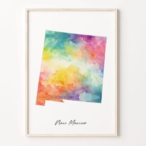 New Mexico Watercolor Map Print, Vibrant New Mexican Art Poster, NM Colorful Country Wall Art, Whimsical map, C26-232