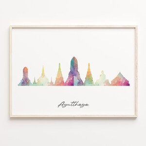 Ayutthaya Skyline Print, Watercolor Cityscape, Thailand Wall Art Poster, Watercolor Map, Wall Art Living Room, C29-204
