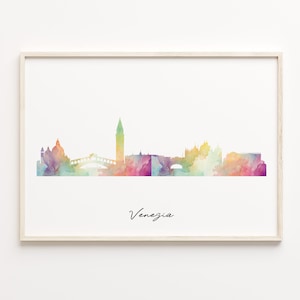 Venezia Skyline Print, Watercolor Cityscape, Italy Wall Art Poster, Watercolor Map, Cityscape Wall Art, C29-414