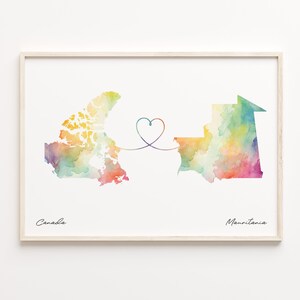 Canada to Mauritania Print, Watercolor Map Poster, Martinican Gift, Travel Wall Art, Borderless Love Gift, C23-713