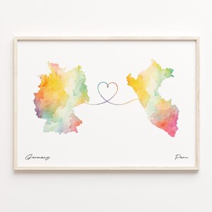 Deutschland Peru Druck, Aquarell Landkarte Poster, Paraguayisches Geschenk, Reise Wandkunst, Auswanderung, C23-541