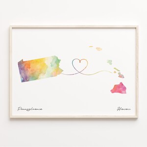 Pennsylvania Hawaii Druck, Aquarell Karte Poster, Hawaiianisches Geschenk, Reise Wandkunst, Liebe in Übersee, C23-1414