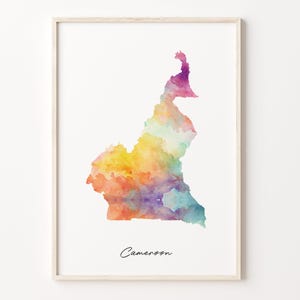 Kamerun Aquarell Karte Druck, Lebendige Kamerunische Kunst Poster, CM Bunte Land Wandkunst, Regenbogen Poster, C26-31