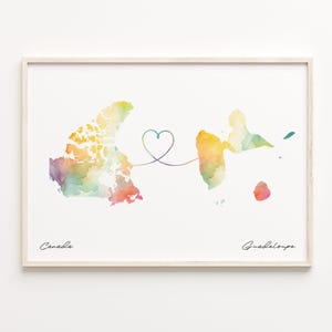 Canada to Guadeloupe Print, Aquarell Karte Poster, Grenada Geschenk, Reise Wandkunst, Volunteere, C23-667