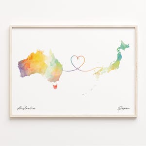 Impresión de Australia a Japón, póster con mapa en acuarela, regalo jamaicano, arte mural para viajes, mudanza al extranjero, C23-886