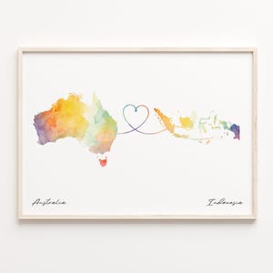 Australien / Indonesien Druck, Aquarell Karte Poster, Indisches Geschenk, Reise, Wandkunst, Kontinentale Liebe, C23-878