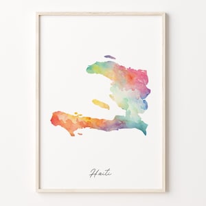 Haiti Watercolor Map Print, Vibrant Haitian Art Poster, HT Colorful Country Wall Art, Wanterlust Art, C26-77