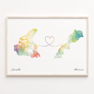 Impression du Canada au Maroc, affiche de carte aquarelle, cadeau monténégrin, art mural voyage, amour d'outre-mer, C23-721