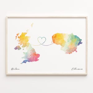 Großbritannien Litauen Druck, Aquarell Karte Poster, Litauische Geschenk, Großbritanien Wandkunst, Umzug Geschenk, C23-305