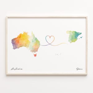Australien / Spanien Poster, Aquarell Karte, Australien Geschenk, Reisewandkunst, Volunteer Geschenk, C23-965