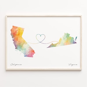Kalifornien, Virginia Druck, Aquarell Karte Poster, Virginian Geschenk, Reise Wandkunst, Beziehung Geschenk, C23-1241
