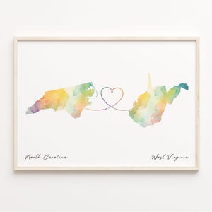 Watercolor Map Print: North Carolina to West Virginia Connection