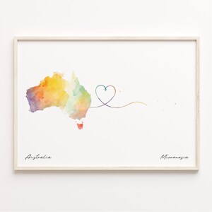 Australia to Micronesia Print, Watercolor Map Poster, Mexican Gift, Travel Wall Art, Faraway Love, C23-916