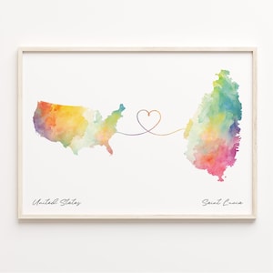 US to St. Lucia Druck, Aquarell Karte Poster, St. Lucia Geschenk, US Wandkunst, Expat, C23-154