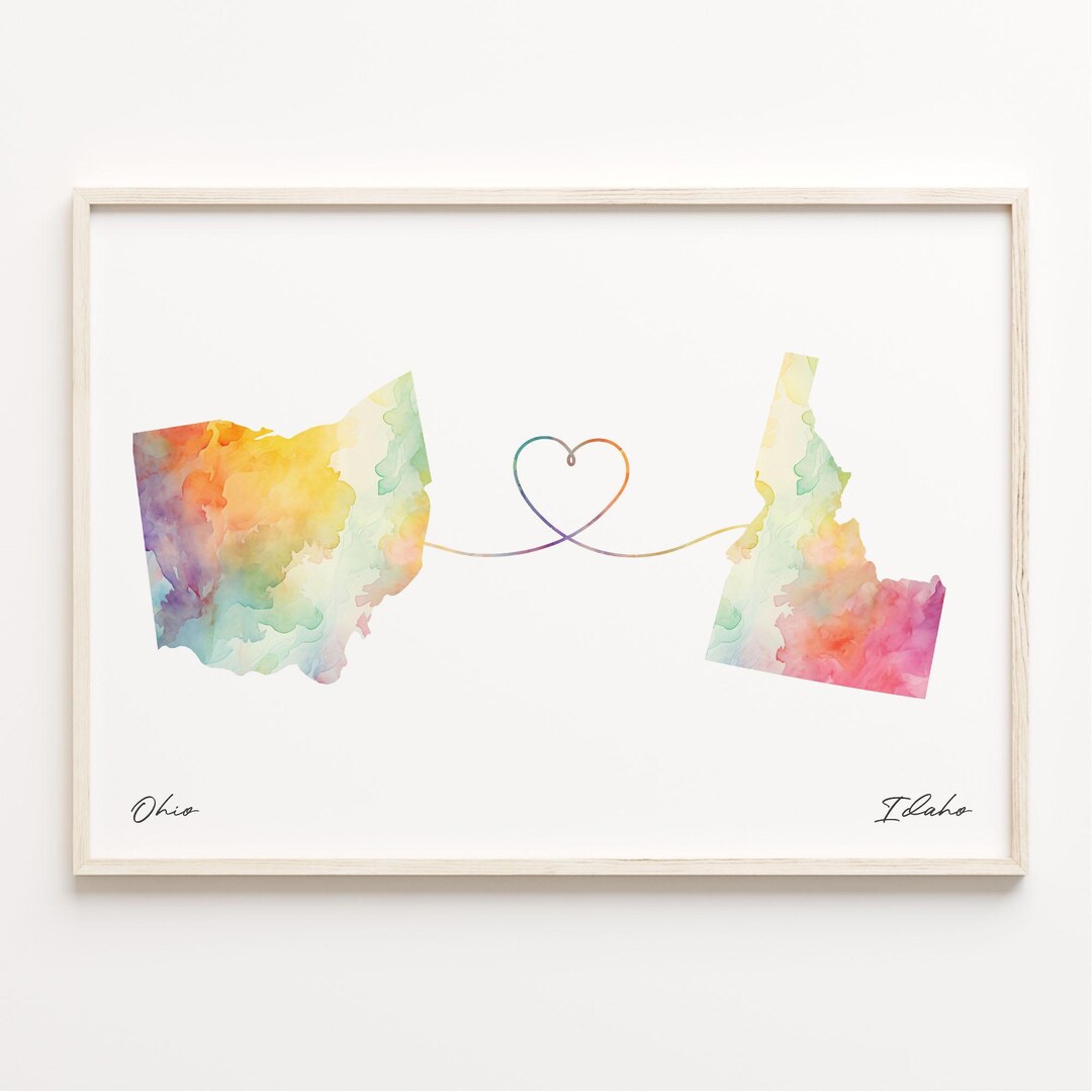 Ohio to Idaho Print: Watercolor State Map Art - Etsy
