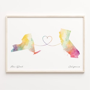 New York to California Print, Aquarell Karte, New York to California, Reise Wandkunst, Im Ausland leben, Geschenk C23-1355