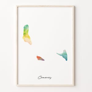Comoros Watercolor Map Print, Vibrant Comorian Art Poster, KM Colorful Country Wall Art, Unique Travel Gift, C26-40