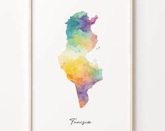Tunisia Watercolor Map Art Print: Vibrant Tunisian Travel Gift