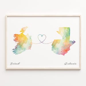 Ireland to Guatemala Print, Watercolor Map Poster, Guatemalan Gift, Travel Wall Art, Digital Nomad Map, C23-1068
