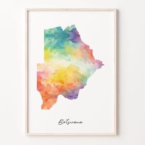 Botswana Watercolor Map Print, Vibrant Motswana Art Poster, BW Colorful Country Wall Art, Watercolor art, C26-24